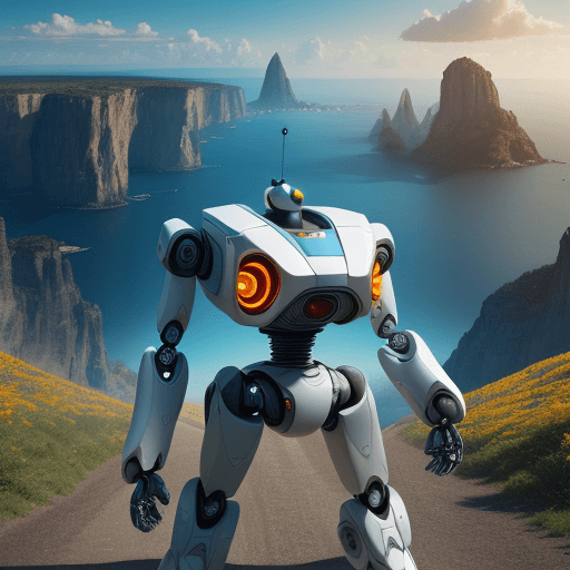 AI generated: /imagine prompt: An ultra-high-definition image of an AI robot exploring the world, capturing the es...