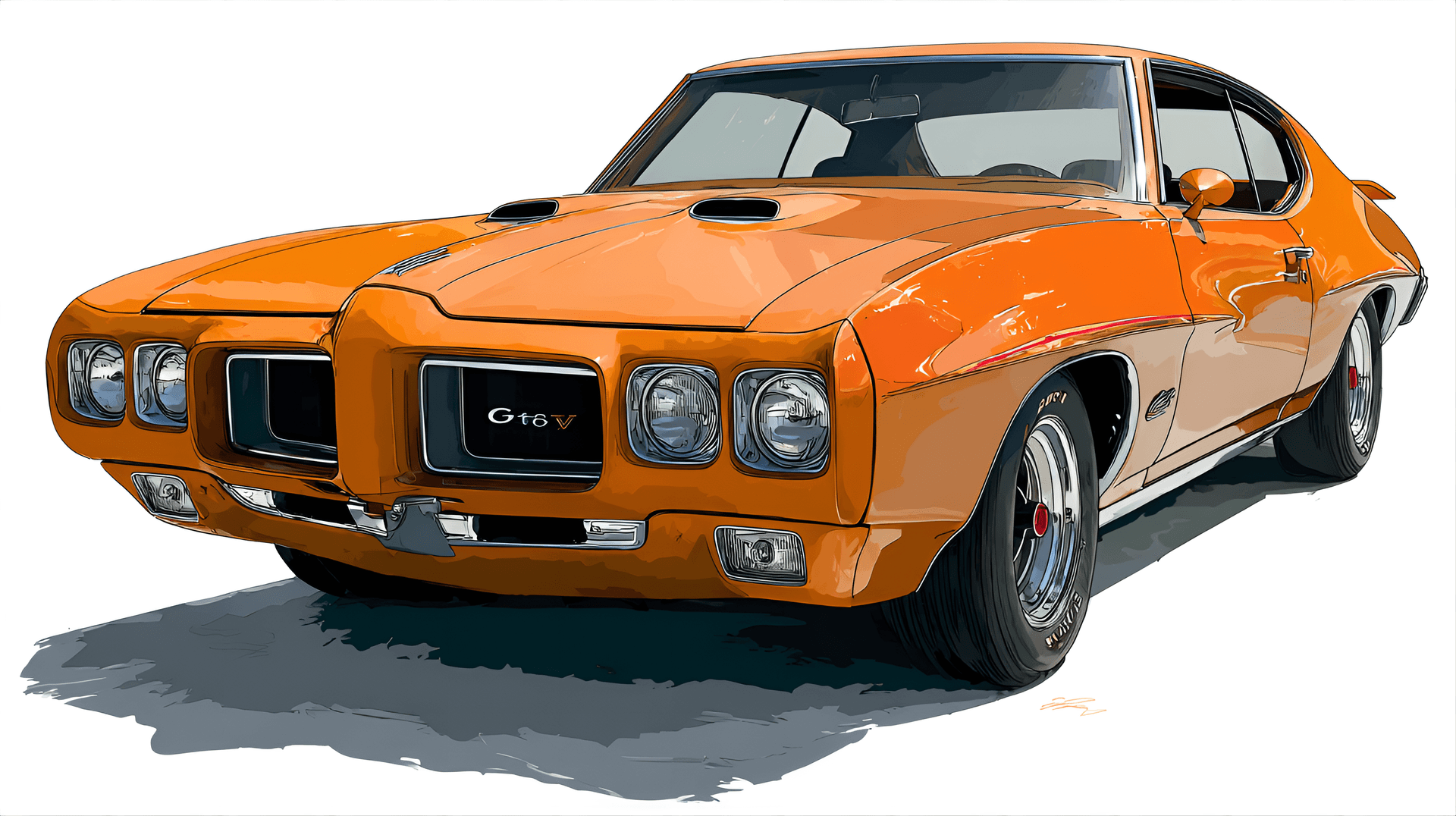 AI generated: stylish 1969 Pontiac GTO Judge, with its aggressive front end, , illustrated as a vintage clipart on...