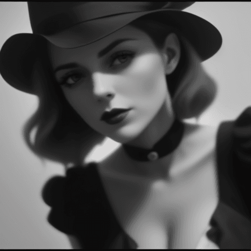 AI generated: <lora:FilmG2:0. 8> black and white film stock, high red, full body movie clip of the most beautiful ...
