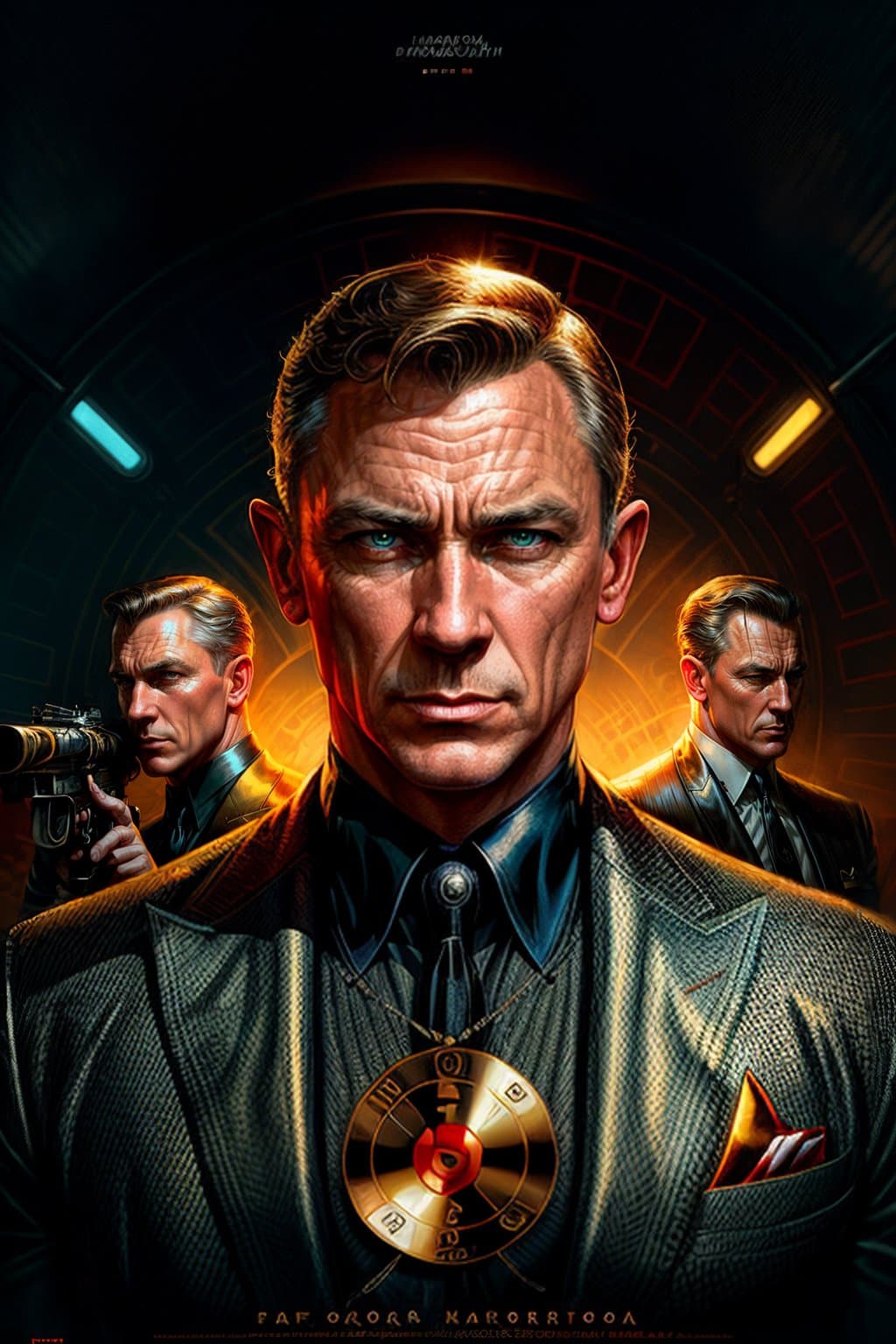 AI generated: vintage poster of a james bond movie by karol bak, james jean, tom bagshaw, rococo, sharp focus, tre...