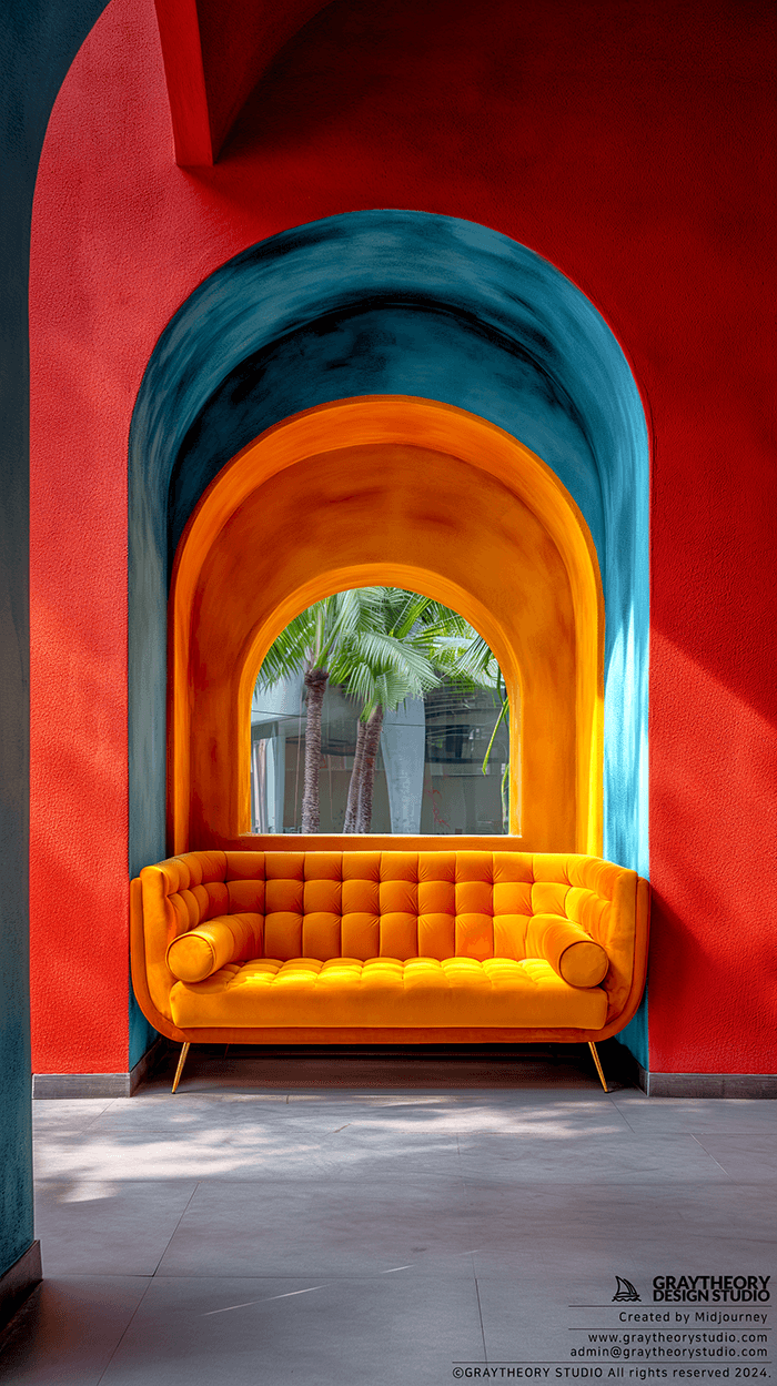 AI generated: cinematic, minimalistic retail shop small design, bright color on walls