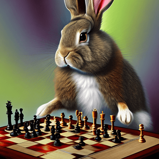 AI generated: Angry rabbit playing chess, impressionist painting