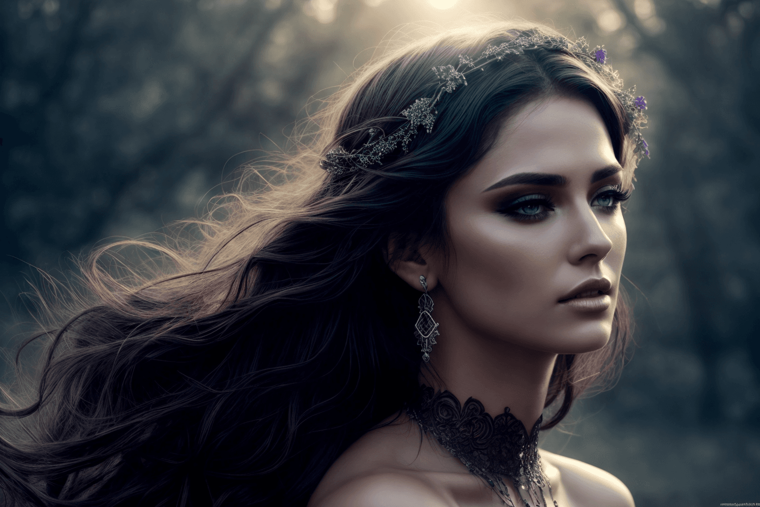 AI generated: Beautiful pagan druid, stonehenge, ritual, Victoria Frances, luis royo, (french:0. 3, italian:, Roma...