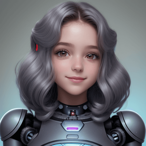 AI generated: un retrato detallado de frente y realista de una robot hermosa, cabello rubio, detalles ciberneticos...