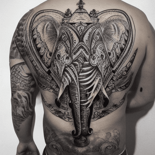 AI generated: BACK TATTOO, ARMOR, ELEPHANT