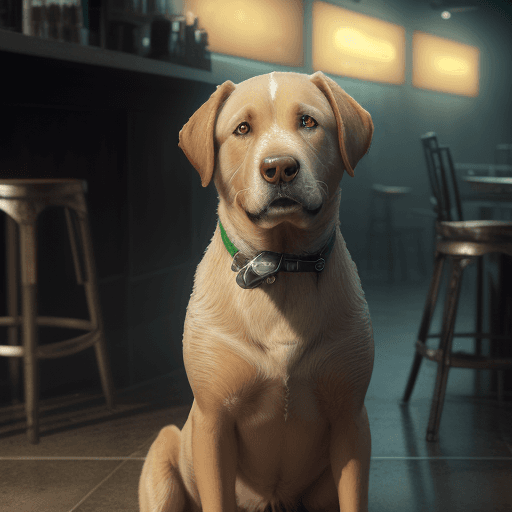 AI generated: Photo of a ultra realistic de un perro labrador color miel, ojos verdes, nariz café, pale sunrise, c...
