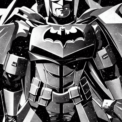 AI generated: batman wearing gundam armor| close up | water on face | brown eyes| brown beard |  battle damaged ar...