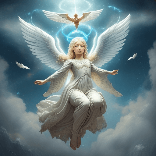 AI generated:  Perfectly-centered photograph of a real life godly ((angel)) with wings descending from (((heaven))...