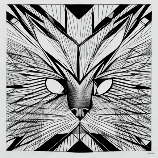 AI generated: The cat eye in the geometrical abstraction. Ink lines, pencil shadings, white background