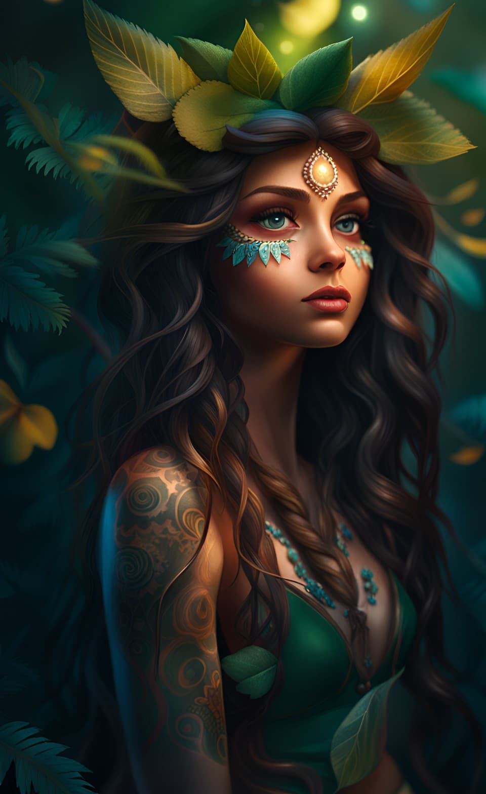 AI generated: Spirit of the forest concept art character, ornaments, tattoos, ultra realistic, beautiful detailed ...