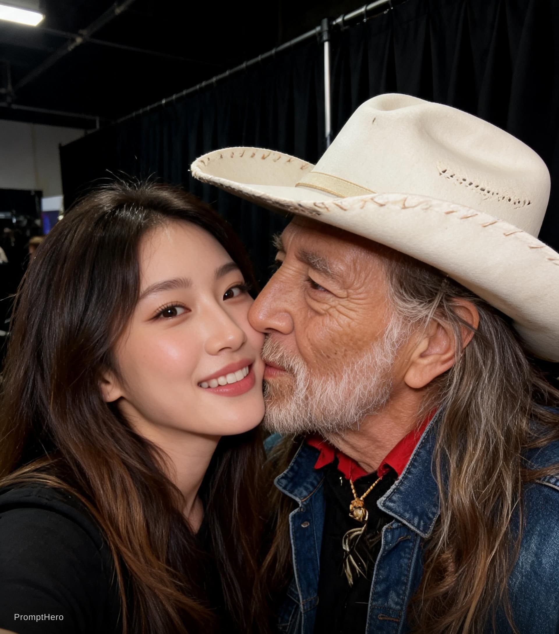 AI generated: Make more real more accurate in fans trust this photo he kissed fan in backstage 