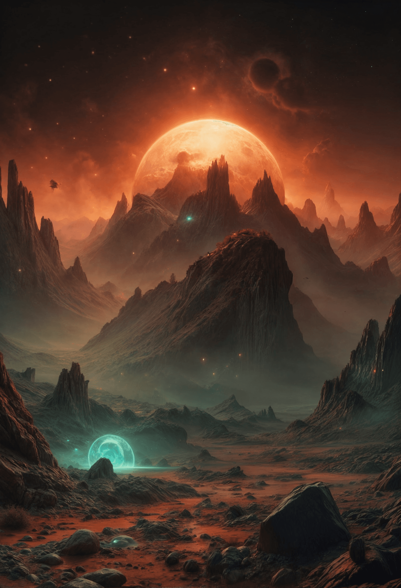 AI generated: epic alien  landscape ,fantasy, scifi,by jean ansell and greg rutkowski,coloured mist,rainbowcoloure...