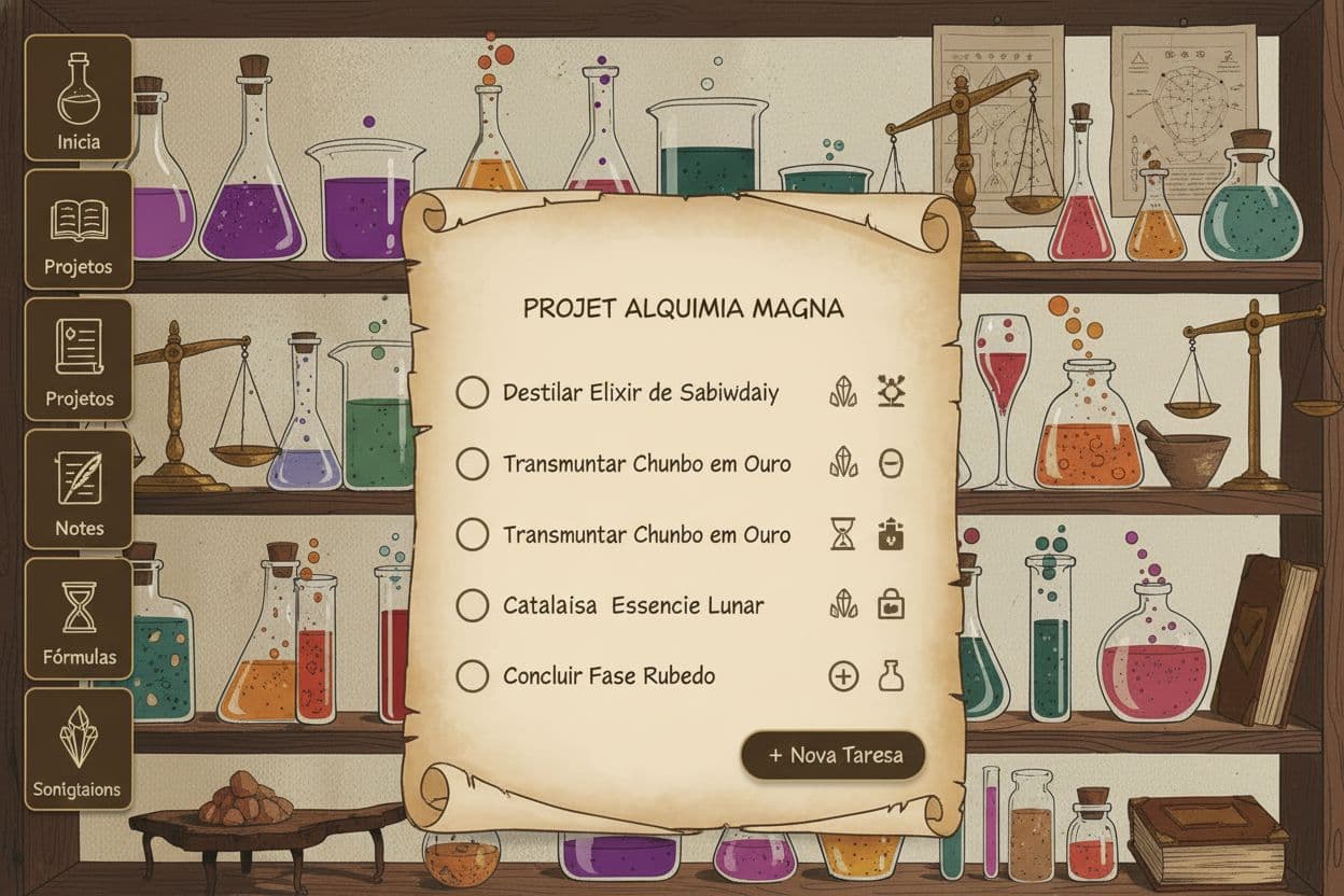 AI generated:  design para app para windows e android. nele ha menus e no centro uma lista de tarefas. faça ele fi...