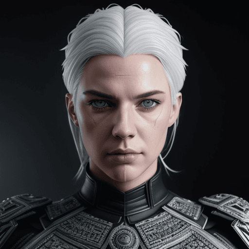 AI generated: White hair, blue eyes, serious looking, handsome,  powerful, intricate artwork . octane render, tren...