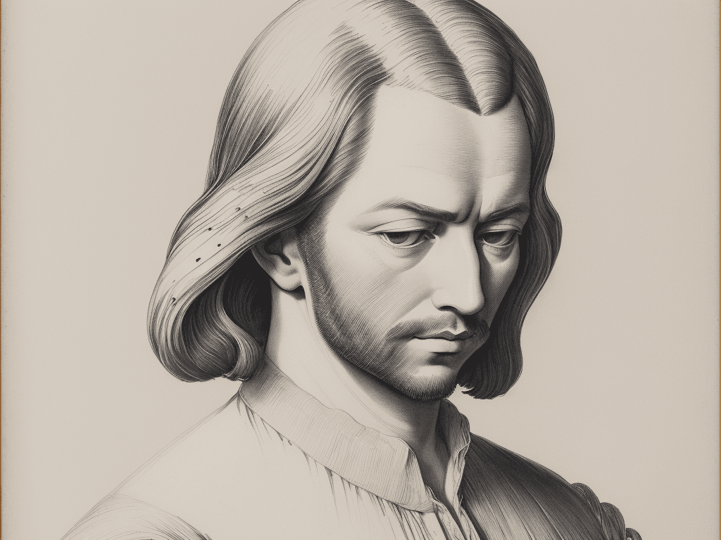 AI generated: pen painting, portrait of a man, delicate ink lines, meticulous precision, in the style of the 17th ...