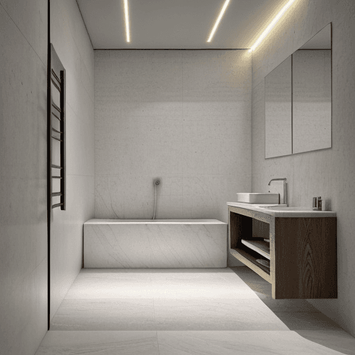 AI generated: High resolution photography interior design, ,marble floor tiles ,wc,bidet,spot lights,led lights,in...