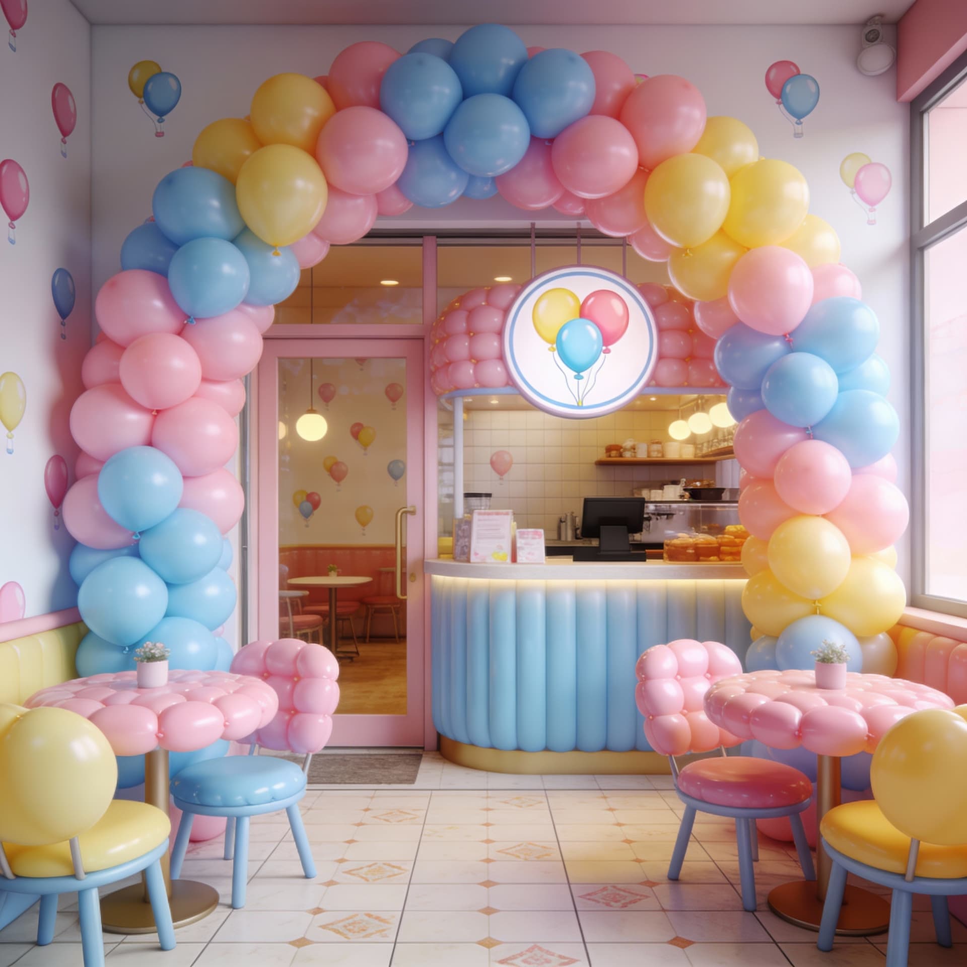 AI generated: 3d, balloon cafe