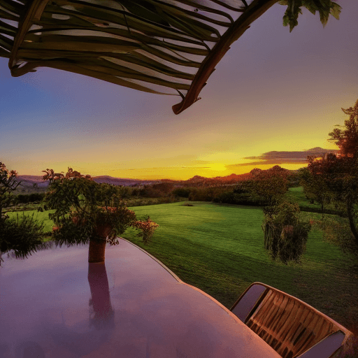 AI generated: sunset under a villa

