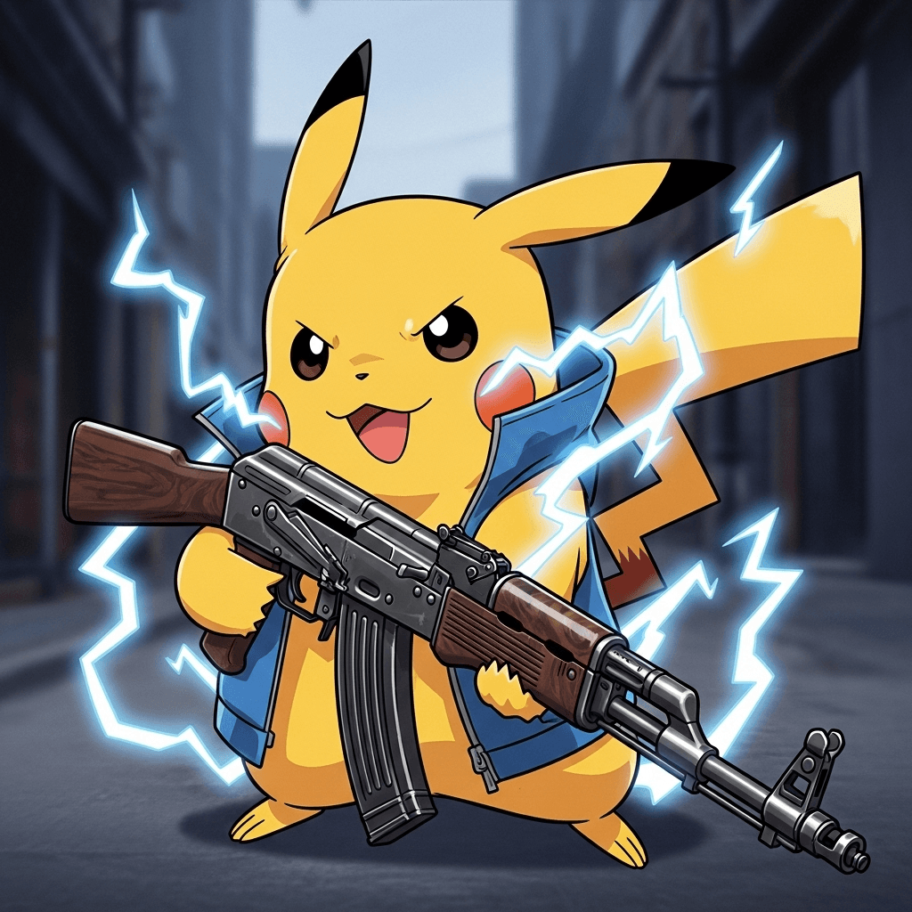 AI generated: pikachu with an ak47