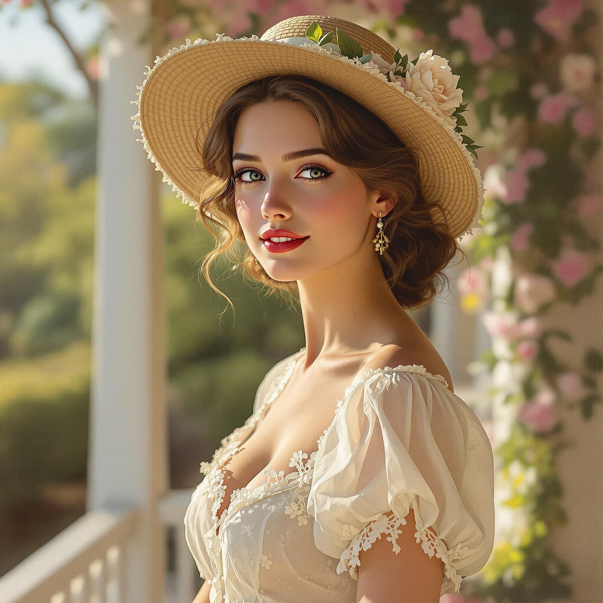 AI generated: A luminous portrait of a stunning young Southern belle, captured in soft, natural light with painter...