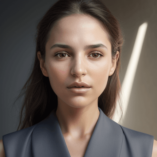 AI generated: the face of a woman with brown eyes the face of a person, in the style of yigal ozeri, light navy an...