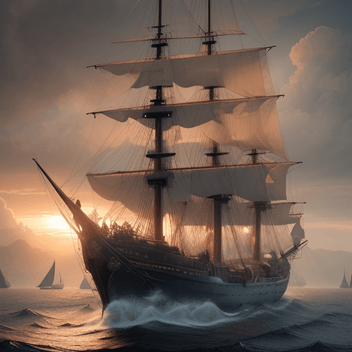 AI generated: Photo of a ultra realistic sailing ship, dramatic light, pale sunrise, cinematic lighting, battered,...