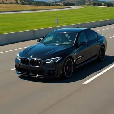 AI generated video: Create a bmw m5 cs Black color run in highway and ultra 4k quality and sharpness and detail video dr...