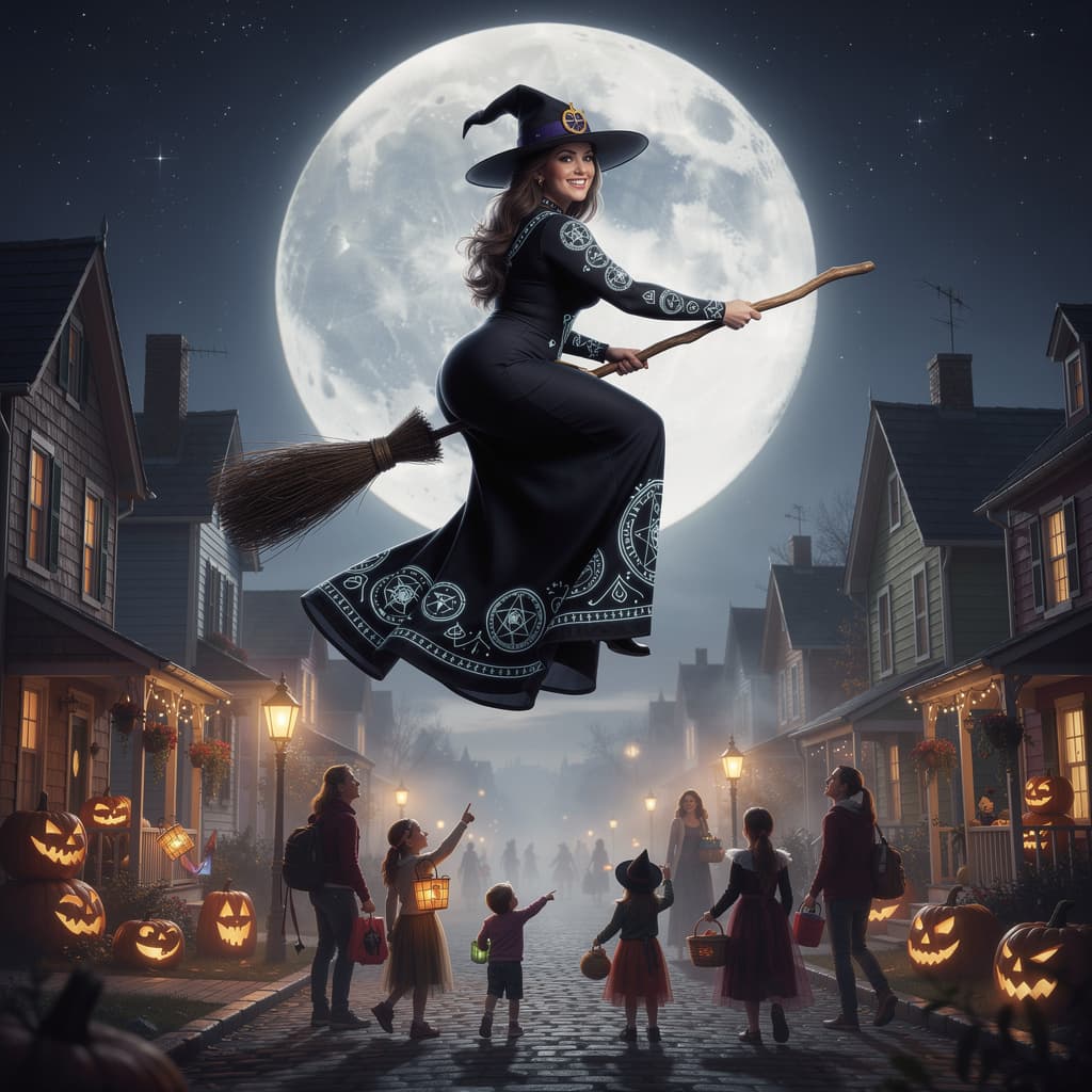 AI generated: ultrarealistic, fashion photography style, a beautiful, voluptuous witch in a long, form fitting gow...