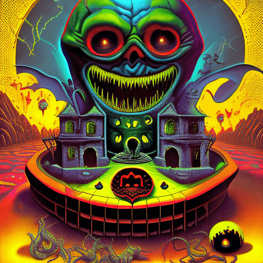 AI generated: Evil Pac-Man Exorcism || surreal horror, expansive, hyperdetailed, sharp focus, gothic colors, highe...
