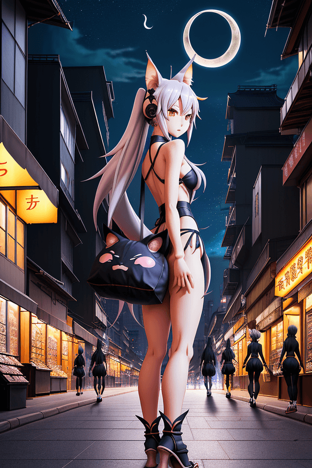 AI generated: anime, 2d, high detail anime, high detail, Kemonomimi, side body view, (lit beast ears) describes hu...