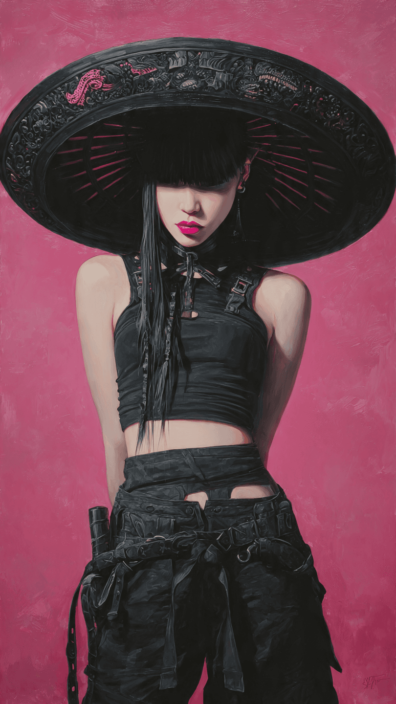 AI generated: Asian female,huge hat,artistic portrait