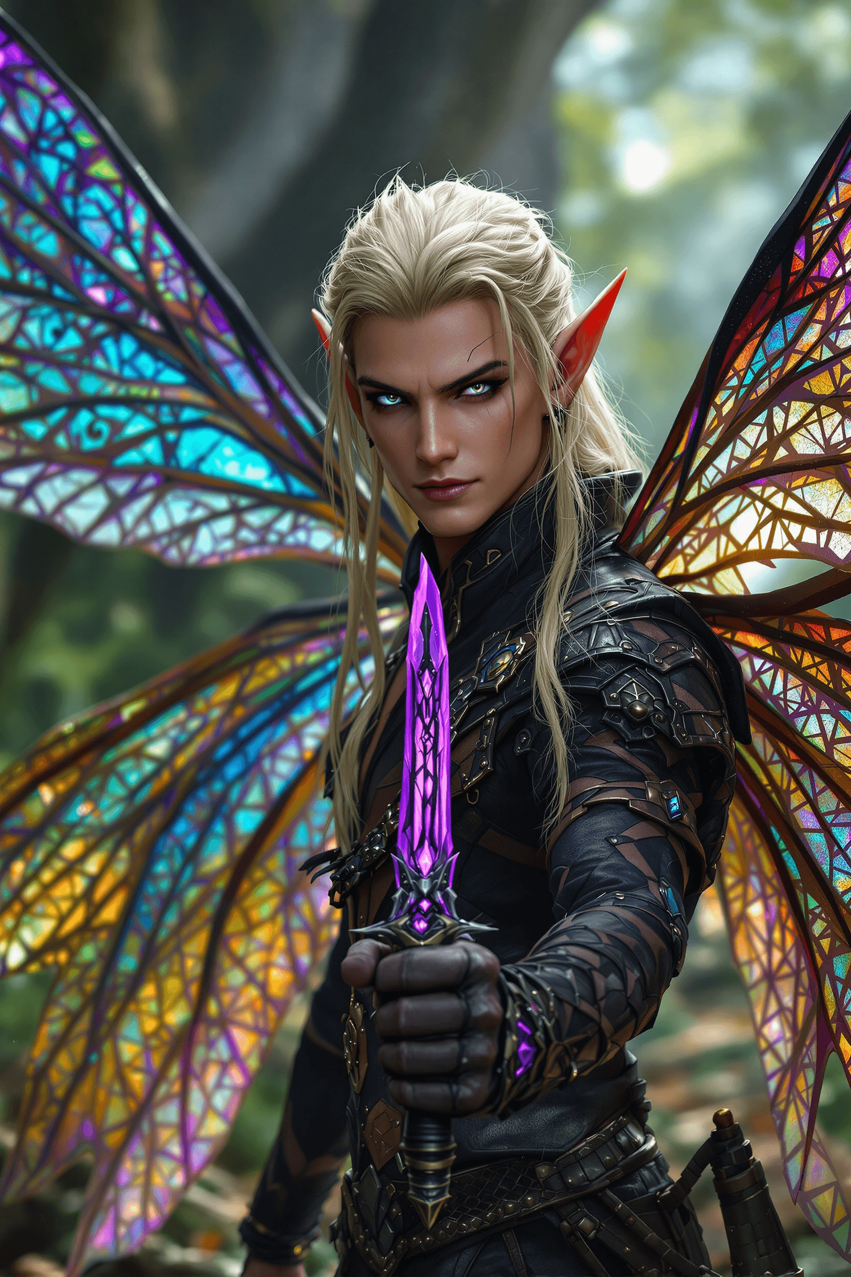 AI generated: Hyper realistic photo, fantasy character portrait, symmetrical art, dungeons and dragons, male fairy...