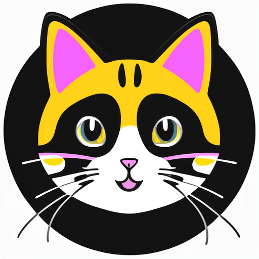 AI generated: Iconic graphics presenting smiling cat face. vector style like painting with a lot of colours.  on s...