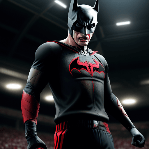 AI generated: dc batman beyond batman arkham knight  playing basketball, dressed in Chicago Bulls uniform, Chicago...