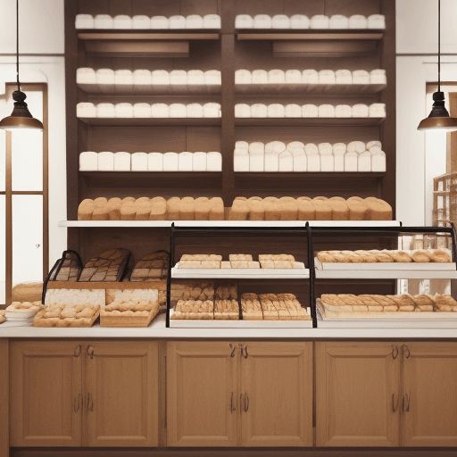 AI generated: Image of a bakery shelf with a glass or bottle of cow's milk, accompanied by an image of a herd of o...