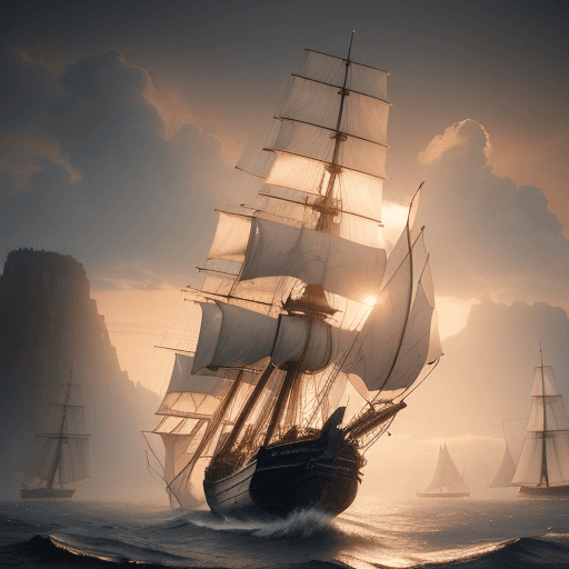 AI generated: Photo of a ultra realistic sailing ship, dramatic light, pale sunrise, cinematic lighting, battered,...