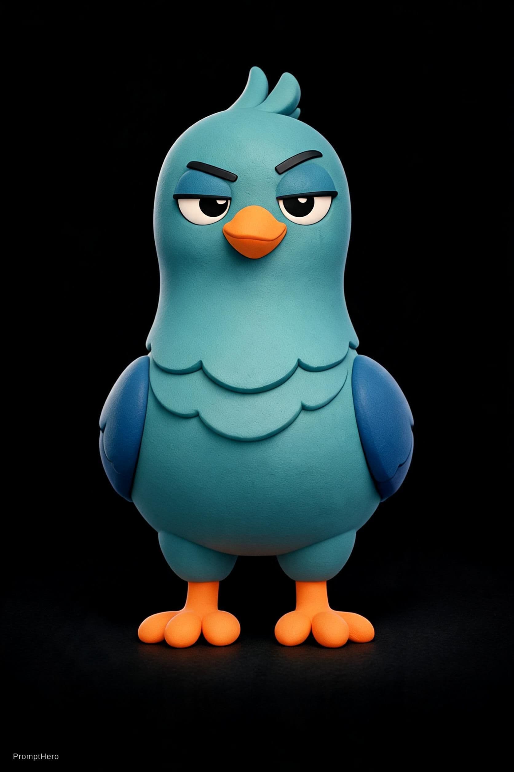 AI generated: stylized 3D clay pigeon character, perfectly centered, front camera facing view, full body visible, ...