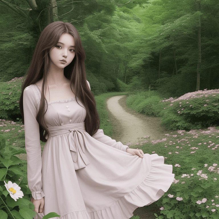 AI generated: Photo of a 2D anime woman in her early 20s, she is super beautiful with small lips and nose and long...
