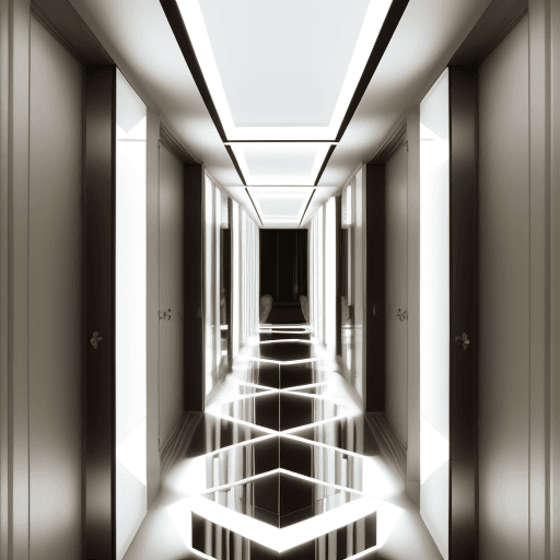 AI generated: A hallway with mirrors that create the illusion of infinite space. The style is modern and reflectiv...
