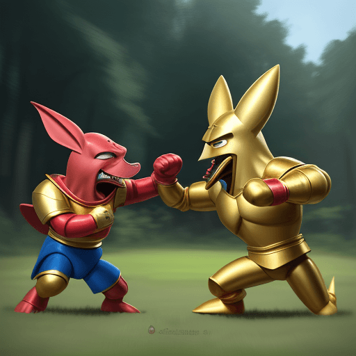 AI generated: fight between goldorak and a golgote