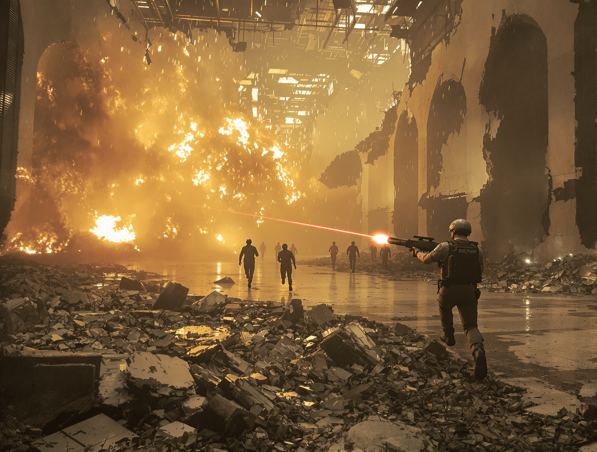 AI generated: Create an emotional dramatic and futuristic dystopian scene in which a number futuristic sci-fi styl...