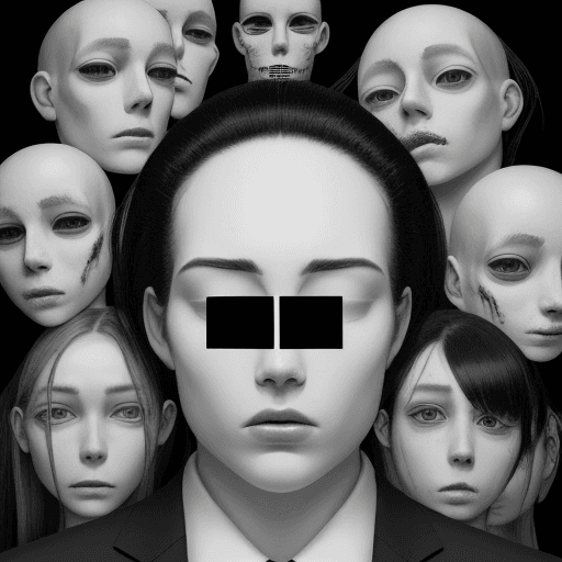 AI generated: 
black and white, faces all over the picture starring at you like on cover art of the song by 24kgld...