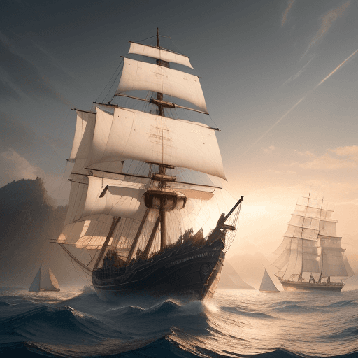 AI generated: Photo of a ultra realistic sailing ship, dramatic light, pale sunrise, cinematic lighting, battered,...