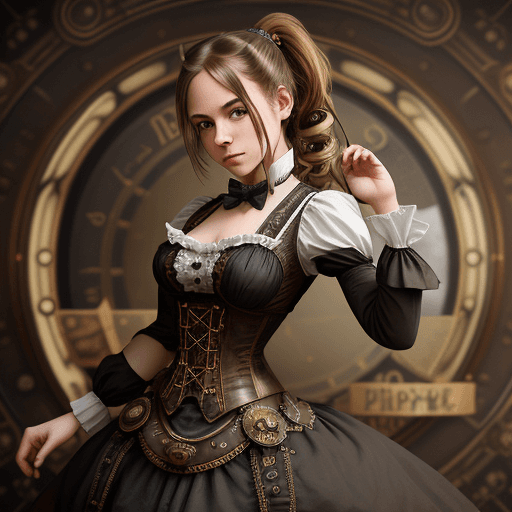 AI generated: (steampunk theme), Victorian era, centered, official artwork, a cute girl, ponytail hair, steampunk ...