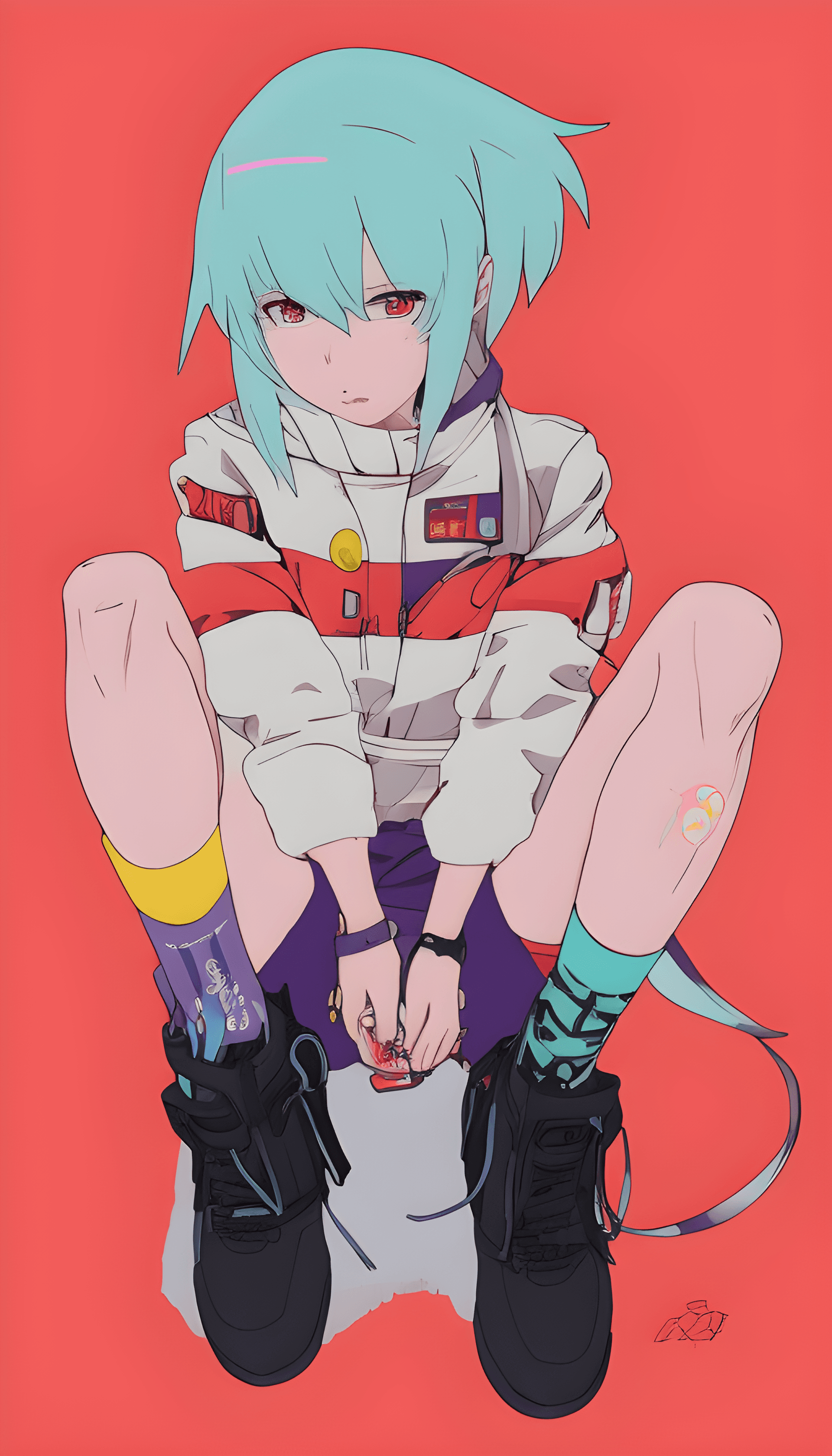 AI generated: a drawing of a person sitting on a toilet, cyberpunk girl, anime cyberpunk art, cgsociety 9, anime c...