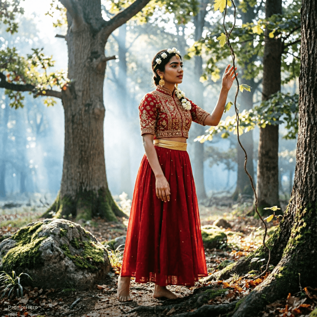 AI generated: a beautiful indian girl in forest