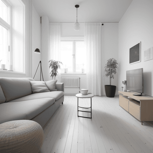 AI generated: interior design, scandinavian style, scandinavian design, white style, living room, modular furnitur...