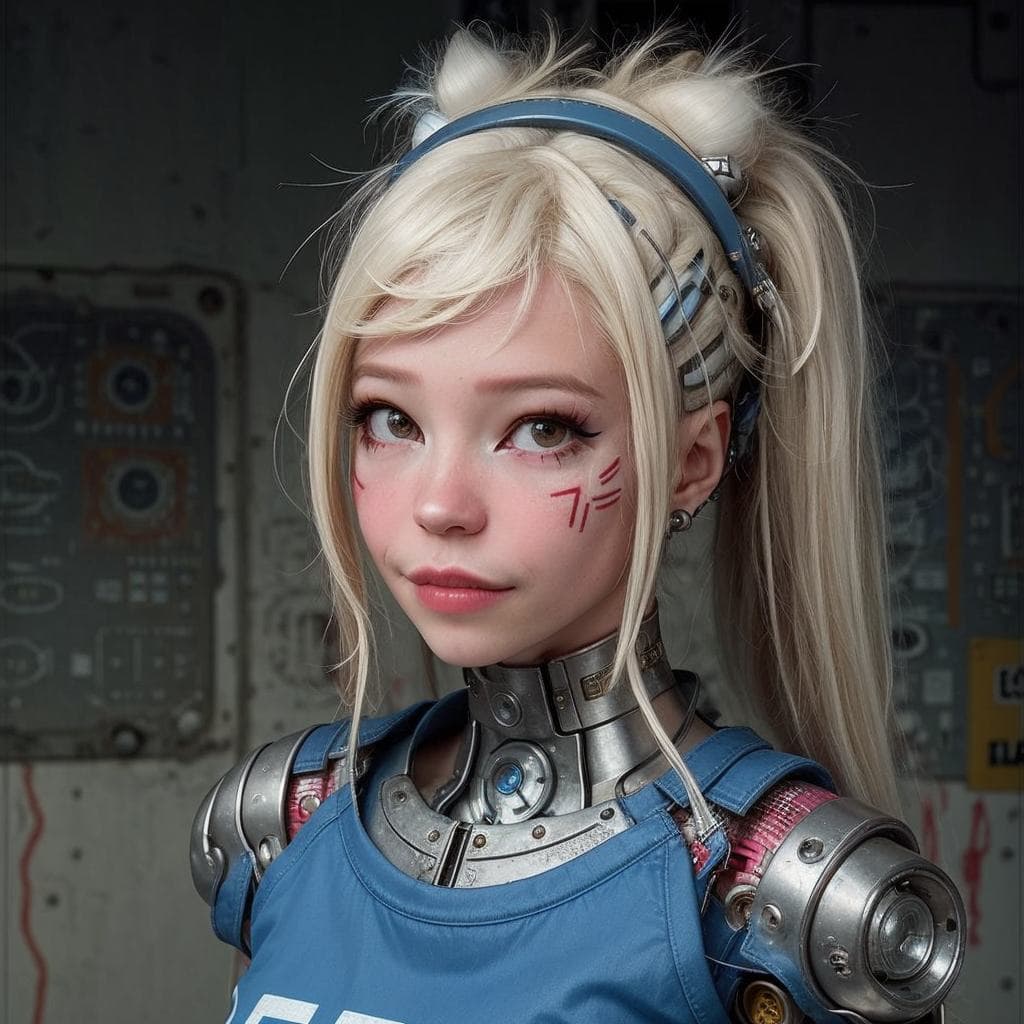 AI generated: by Jean Michel Basquiat,a cyborg girl, <lora:DI_belle_delphine_v1:1>