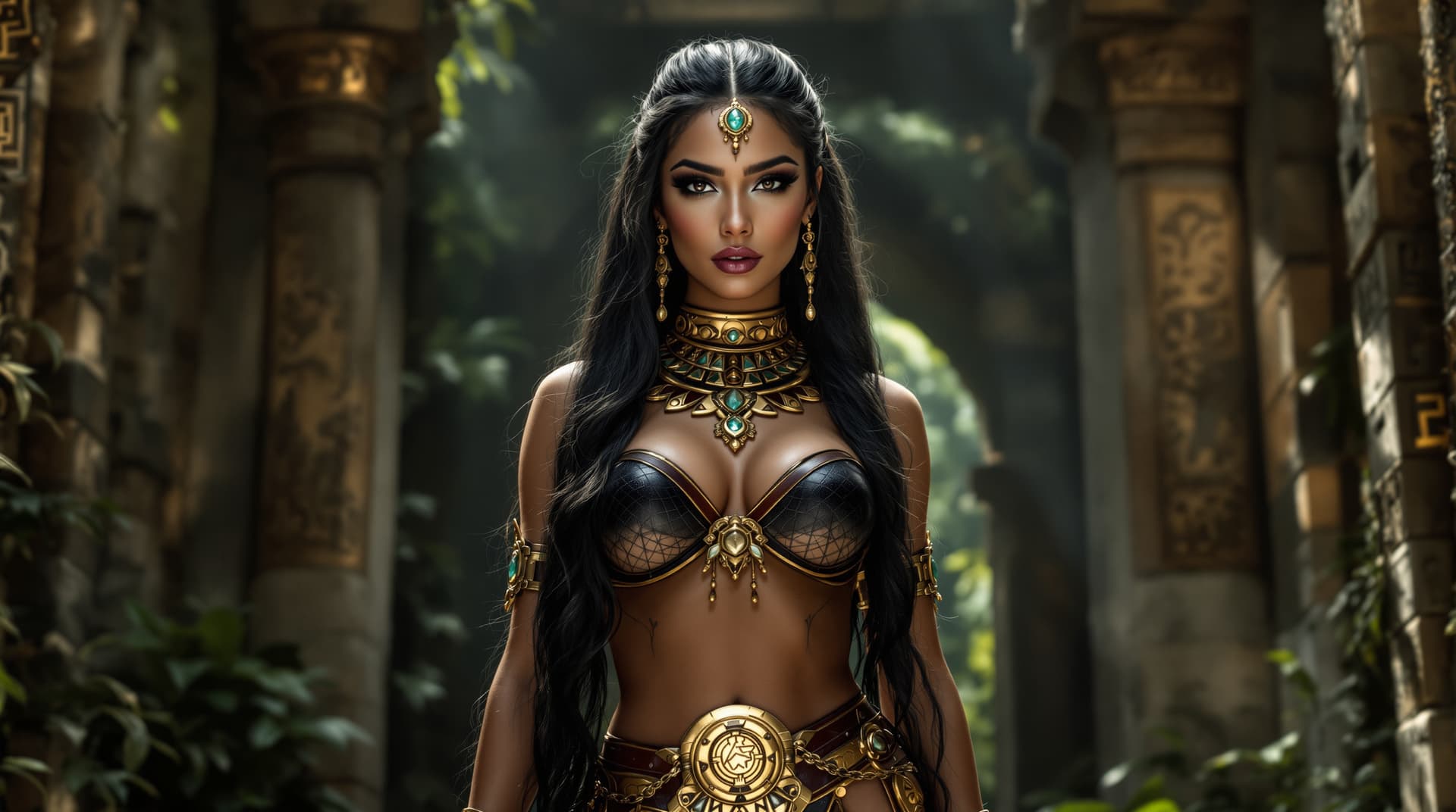 AI generated: A professional photo, hyper realistic textures, cinematic look of an Adult Aztec Princess, highly de...