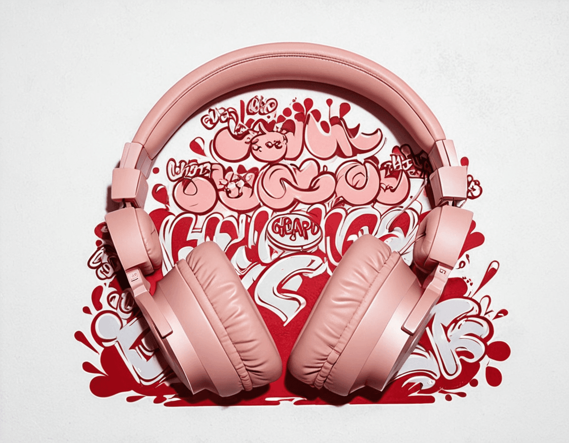 AI generated: A cute headphone, product photography, graffiti on background, fluffy design, street art, soft light